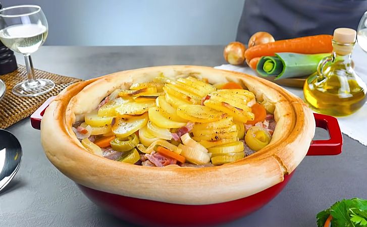 Выкладываем тестом край кастрюли и прижимаем крышкой. Такого вкусного рагу вы еще не пробовали