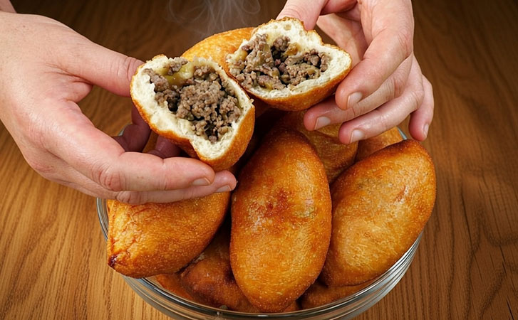 Хрустящие жареные пирожки, как в столовых подавали. С печенкой и луком, на воздушном тесте