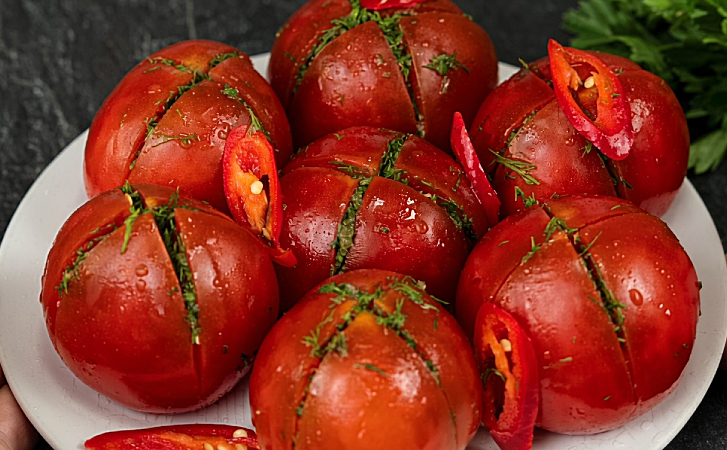 Быстрые маринованные помидоры в пакете: сочная закуска с чесноком и зеленью за 3 часа