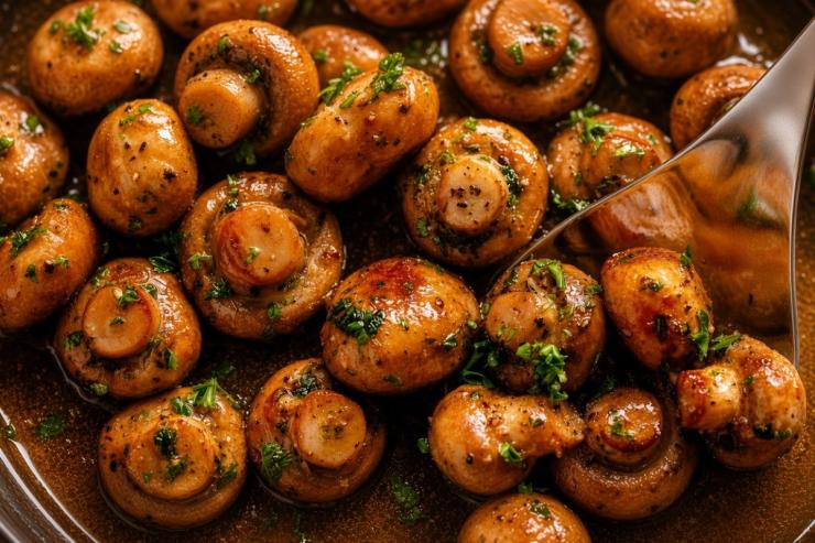 Потрясающе вкусные жареные грибы с чесноком, луком и белым вином. Получаются с первого раза