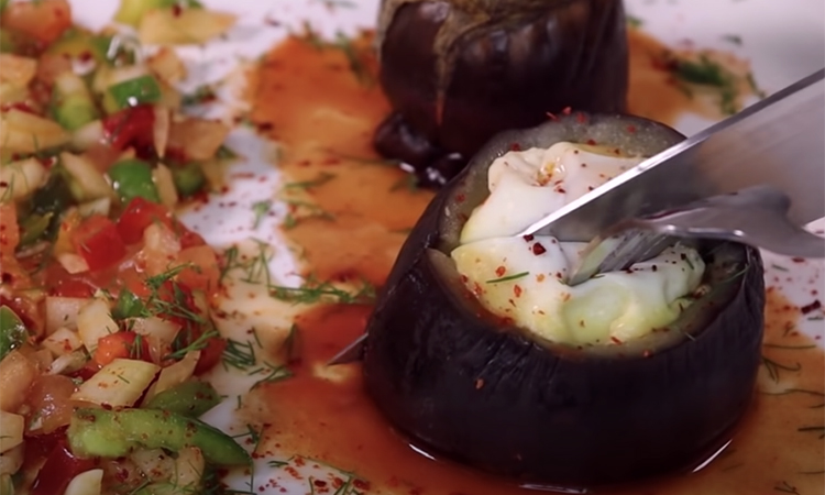 Eggplant salad with harissa yoghurt